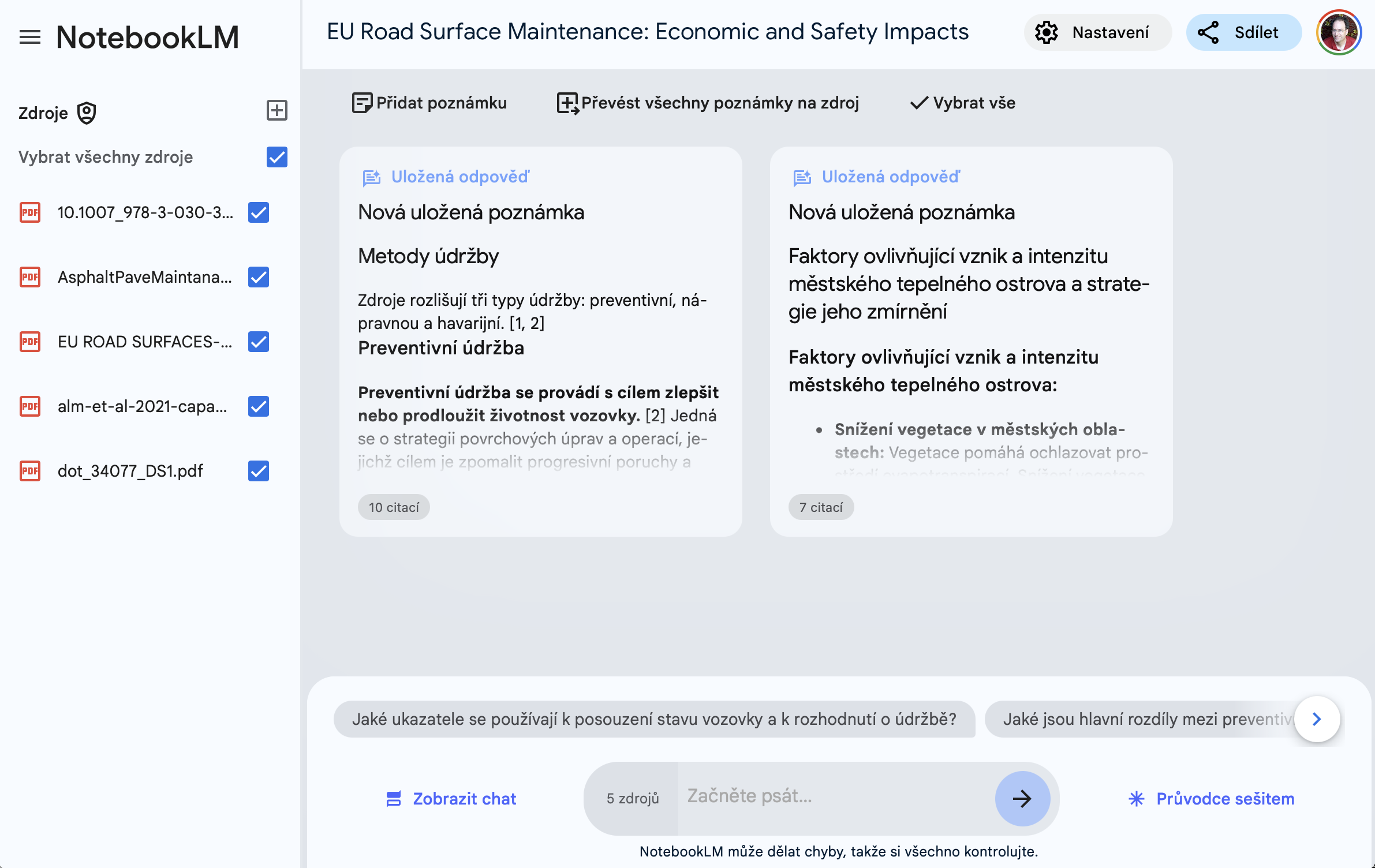 Google NotebookML pracovní rozhraní