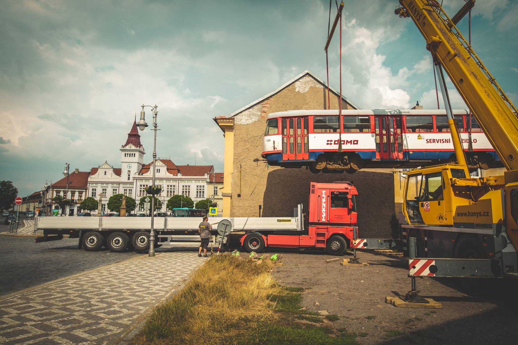 This is how the tram was stacked in the gap at Marianske namesti Square, which we rented for this purpose