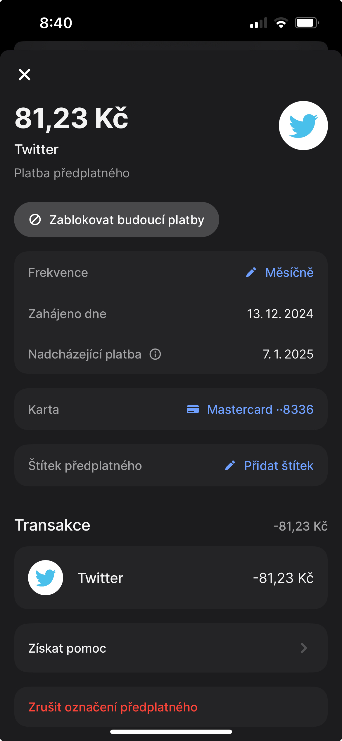 Revolut Platba předplatného